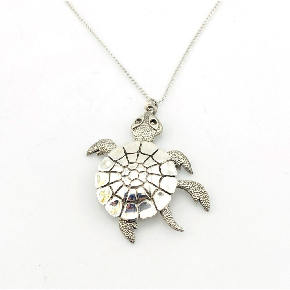 Vintage Sterling Silver Sea Turtle Necklace Articulated Wiggly Pendant DJ
